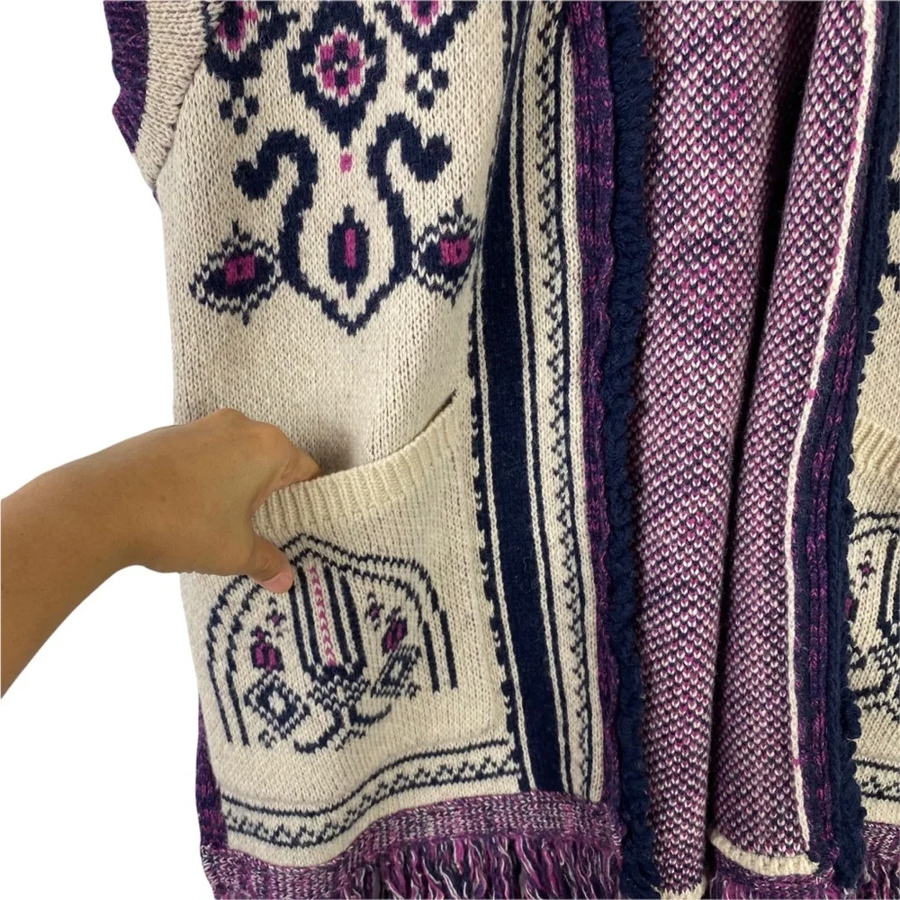 Anthro Angel of the North Warm Sweater Vest Wool Blend Navy/Purple/Ivory XS/S